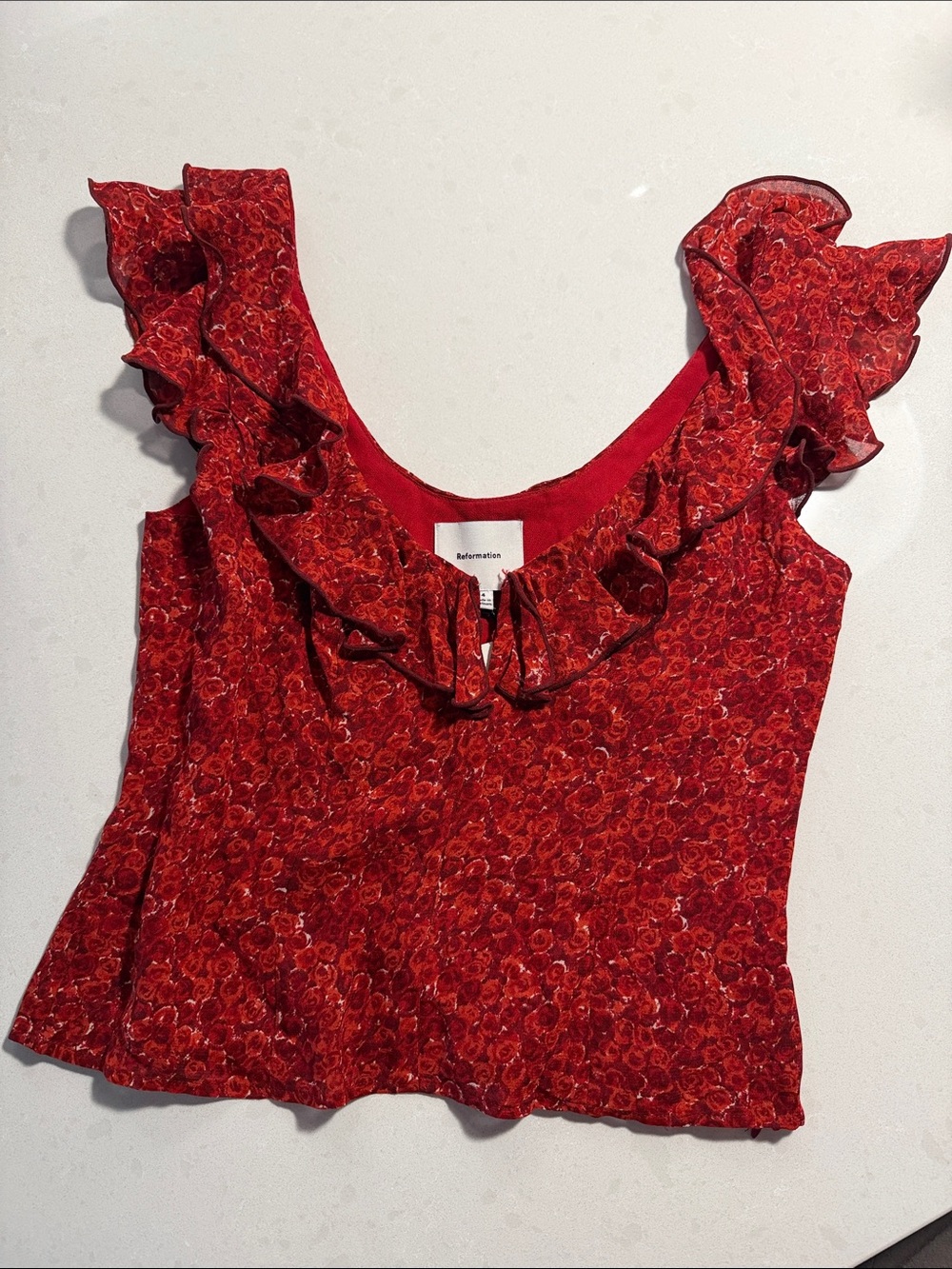 Reformation Red Floral Ruffle Camisole